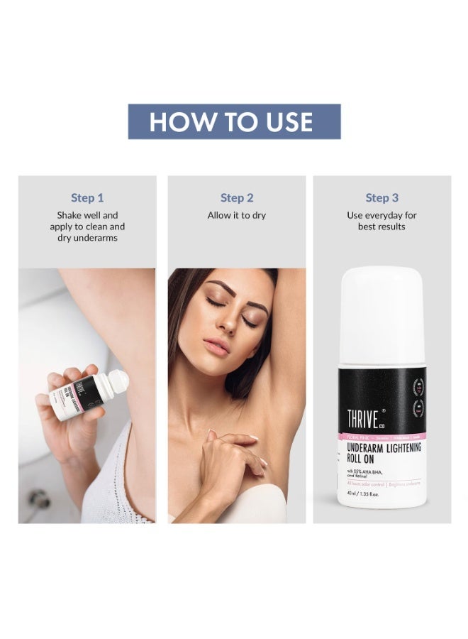 ThriveCo Underarm Lightening Roll-On with 5% AHA BHA & Retinol – 24H Odour Control, Brightens Underarms & Reduces Discolouration for Smooth & Even Skin, For Men & Women | 40 ml (Floral Pink) - Image 2